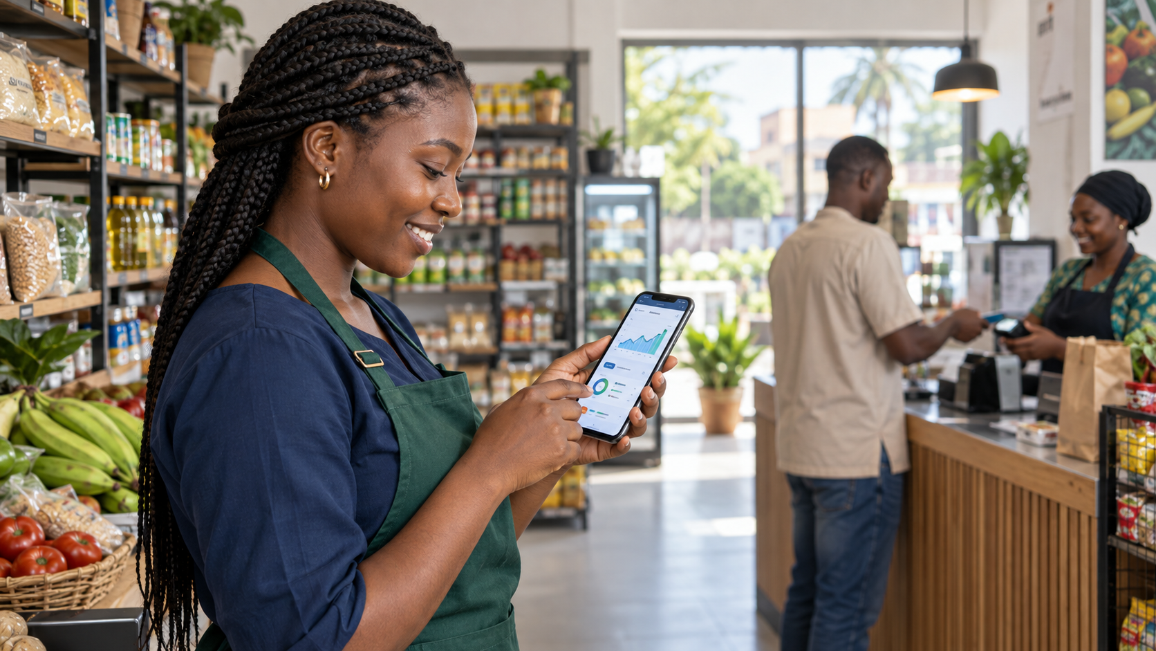 Gérante utilisant l’application dans son commerce